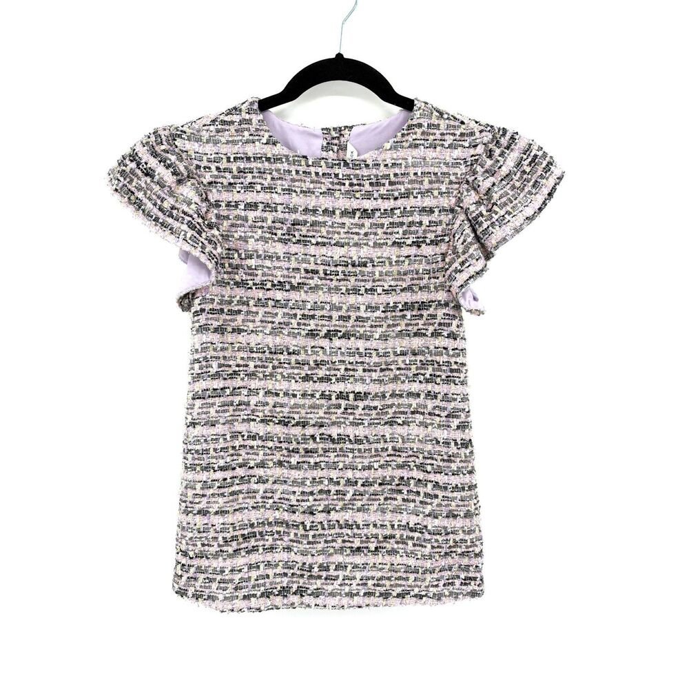 JANIE AND JACK Lavender Pink Metallic Tweed Flutter Sleeve Lined Dress Girls 5T